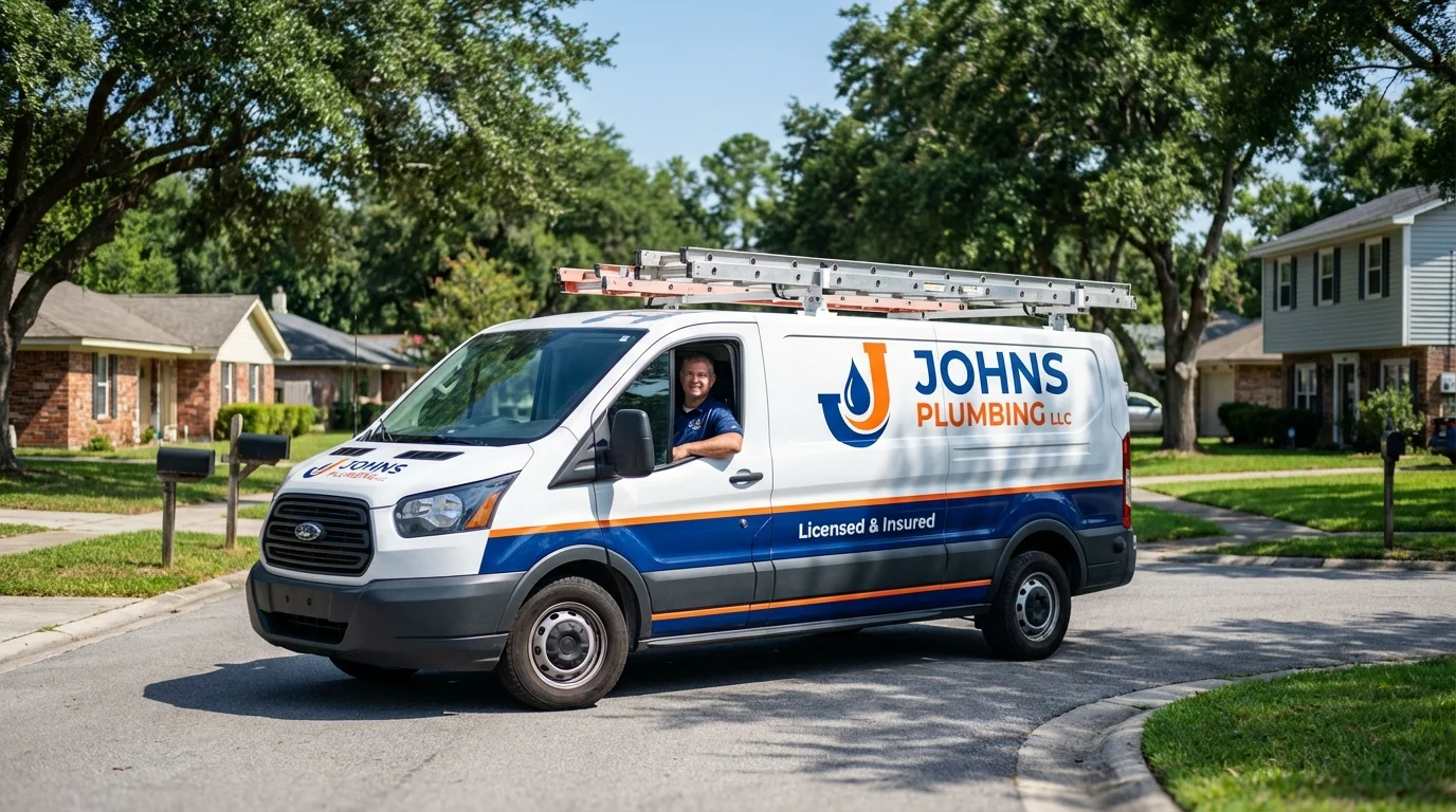 Johns Plumbing LLC service van in Medway, ME