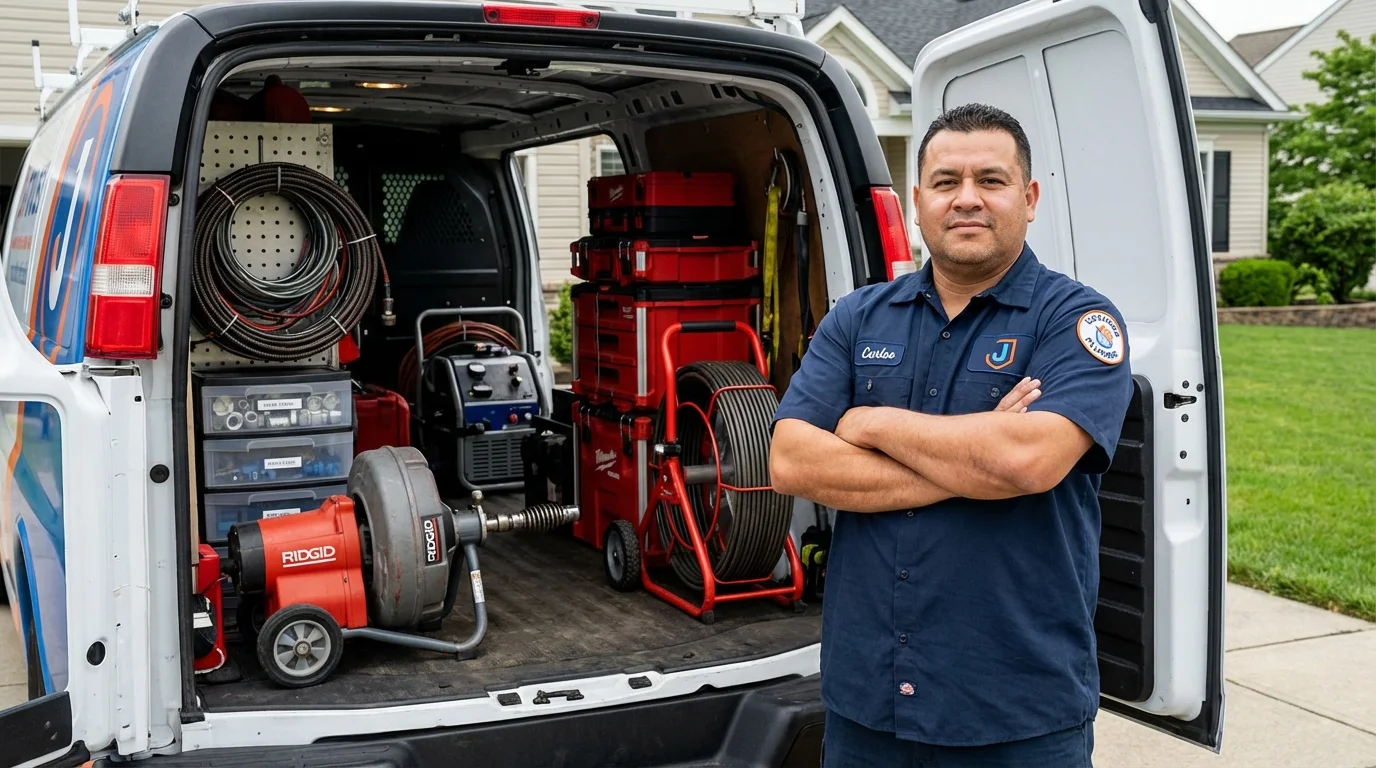 Professional drain cleaning equipment and Johns Plumbing LLC plumber in Medway