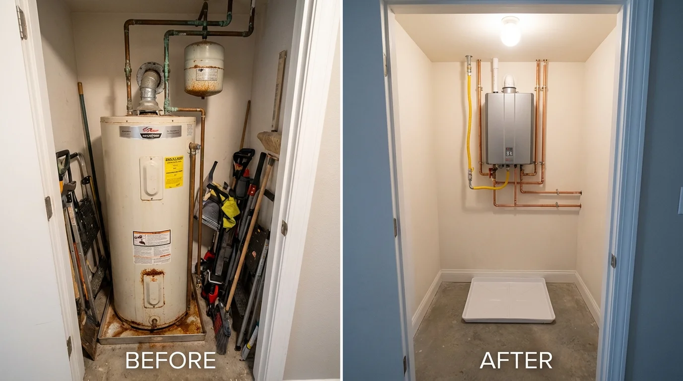 Tank water heater versus wall-mounted tankless unit comparison for Medway, ME homeowners